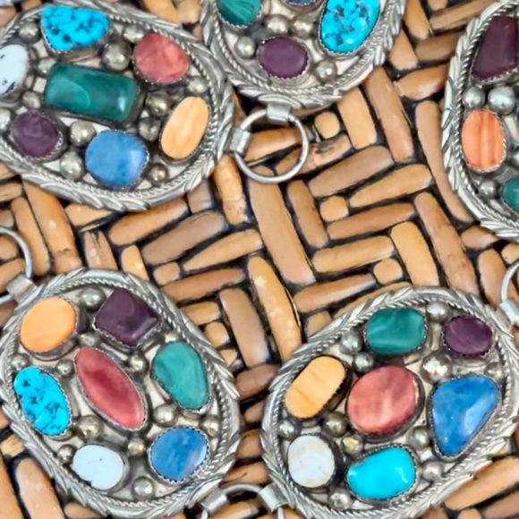 Signed Navajo multi stone Sterling Silver Concho belt - Picture 7 of 16
